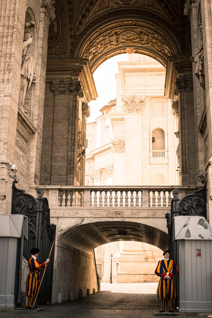 Swiss guards in Vatican city Peter’s Basilica guide